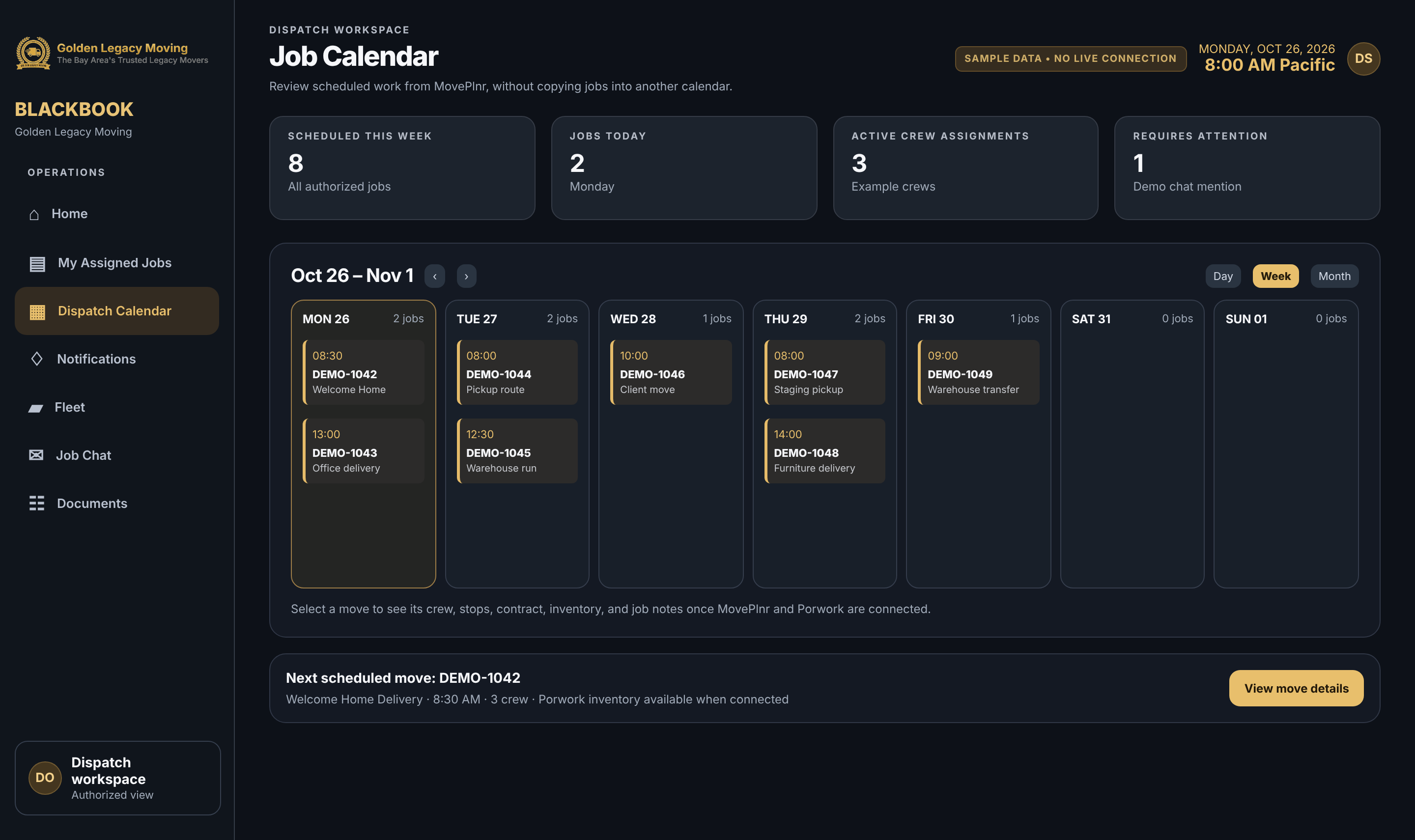 Sample dispatch weekly calendar